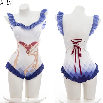 AniLV Anime Japonez Genshin Impact Ganyu-O bucată de costume de Baie, Body, Costume de baie Uniformă Costum Costum Cosplay