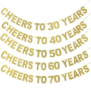 Sclipici auriu Noroc la 30 40 50 60 70 de Ani de Ziua de nastere Bannere Hârtie Bunting Ghirlanda Petrecere de Aniversare Fericită Decoratiuni Adulți