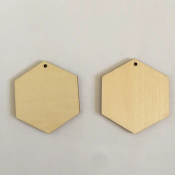 50PCS Hexagon din lemn sculptat pandantiv 5 cm cu laser tăiat din lemn nefinisat cercel