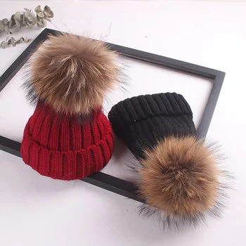 Rusia Palaria pentru Femei Toamna Iarna Groase Tricotate Pălărie Imitație de Blană de Raton Minge de Lână Capac Pentru a se incalzi Copii Beanie Casqute
