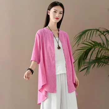 Aransue De Vară 2020 Nou De Lenjerie De Pat Din Bumbac Haine De Epocă Neregulate Blusa Sobrecamisa Mujer Tricou Roz Cardigan