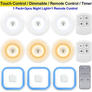 Wireless de Perete LED Light Touch Control de la Distanță Lampă de Noapte Estompat Timer Cadrul Cabinetului de Lumini Acasă Alimentat de la Baterie de Iluminat Interior