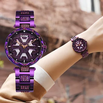 DOM Brand de Lux Femei Cuarț Ceasuri cu Diamante de Moda Casual, Feminin Ceas de mână rezistent la apă Violet Ceas Reloj Mujer G-1258GK-6MX