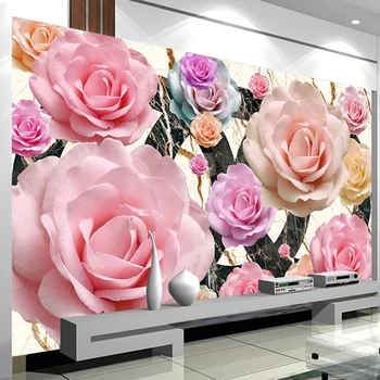 Foto personalizat Pictura pe Perete Tapet rezistent la apa de Flori de Trandafir Model de Marmură Camera de zi Canapea Fundal TV Murală Papel De Parede