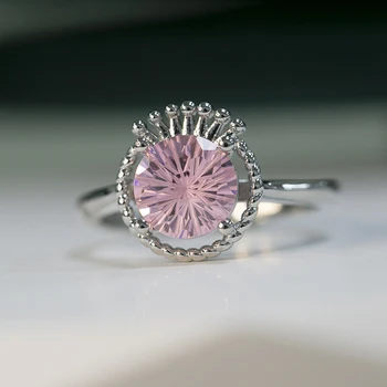 S925 argint în formă de coroană topaz roz piatră prețioasă unic măiestrie deschide spumante de lux ametist elegant doamnelor inel