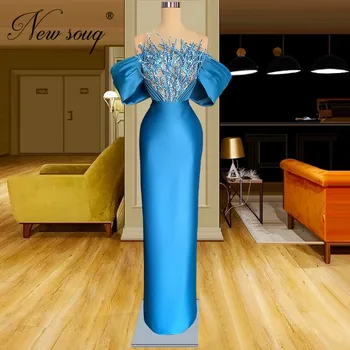 Scoop Albastru Ștrasuri Din Mărgele Celebritate Rochii Lungi De Lux Sirena Arab Dubai Femei Rochii De Seara 2022 Robe Covorul Rosu Rochie Personalizat