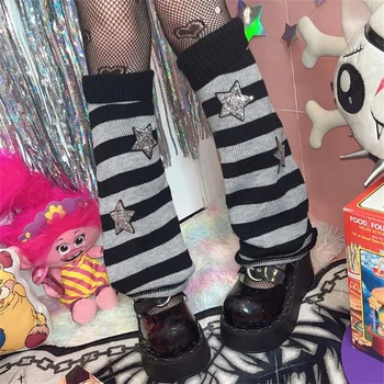 Y2K Femei de Iarnă Încălzit de Picior Ciorapi Egirl Gotic Dulce cu Dungi Bling Stele Picior Acoperi Zână Grunge Accesorii Punk Jos Capacul Emo