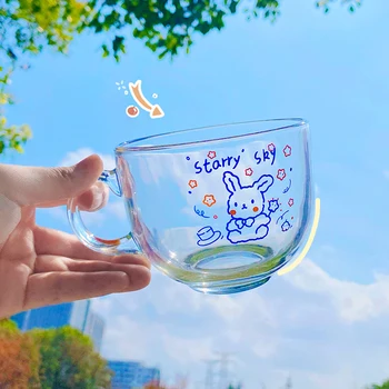 480Ml coreean Uri de Desene animate Drăguț Dragoste Ursul și Iepurele de Sticlă Student Lapte micul Dejun fulgi de Ovăz Cupa Inima Mare Capacitate Cupa de Sticla