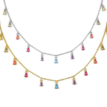 Colorate Waterdrop Zircon Colier Ciucure pentru Femei Placat cu Aur Cravată Colier Bijuterii en-Gros