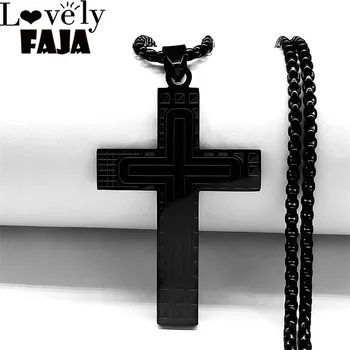 Gotic Catolică Cruce din Oțel Inoxidabil Colier Lanț Femei/Bărbați de Culoare Neagra Declarație Coliere Bijuterii collier homme N4278S03