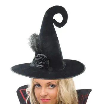 Halloween-Ul A Crescut De Flori Palarie De Vrajitoare A Crescut Pene Negre Wizard Pălărie Vrăjitoare, Vrăjitor Aplecat Subliniat Pălărie Vrăjitoare Decor Vrajitoare Pălării De Partid