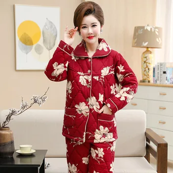 florale matlasat pijamale femei roșu festiv de imprimare doamnelor costum de rever mâneci lungi de pijama set de servicii de origine șantiere mari 3XL pijamale