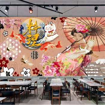 Japoneze Ukiyoe Kimono Doamna 3D Tapet Industriale Decor Restaurant de Sushi de Fundal de Hârtie de Perete 3d Geisha Murală Papel De Parede
