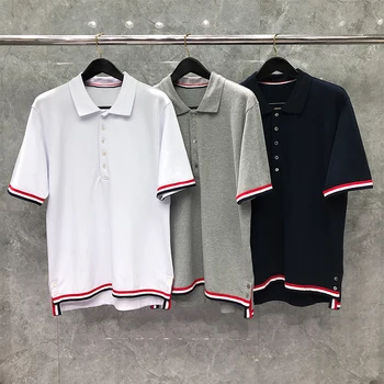 TB TNOM T-Shirt de Vară Stil coreean de Top Femei Pique RWB Stripe Short Sleeve Polo Topuri Slim Casual Harajuku Barbati Boutique T-shirt
