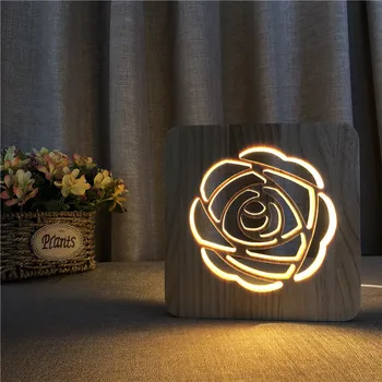 Creatie Ziua Îndrăgostiților Rose Romantic Cadou Lampa Led 3d din Lemn, Lumini de Noapte pentru Dormitor Decorare Nunta de Lumină Ambientală