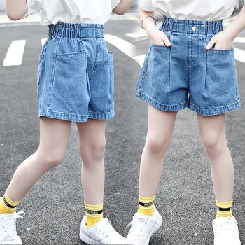 Fete pantaloni Scurti din Denim Îmbrăcăminte de Vară 2022 Noua Moda Mediu Și Mare pentru Copii pantaloni Scurți de Înaltă Talie Fată Floare Bud Pantaloni Fierbinte