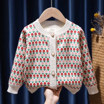 Toamna Iarna Fete Îngroșa Florale Jachete cu Mâneci Lungi Pulover Tricotate pentru Copii Bluze copii pentru Copii Îmbrăcăminte Îmbrăcăminte Paltoane