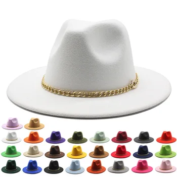 2022 nou mare refuz de pălărie margine plat pălărie fedora pălărie toamna iarna barbati si femei lanț de lână jazz moda pălărie de Panama pălărie