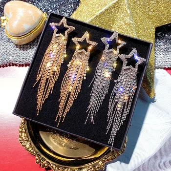 FYUAN Moda Ciucure Lung Cristal Cercei pentru Femei 2019 Bijoux de Lux de Aur Strălucitoare Stea de Culoare Legăna Cercei Bijuterii Cadouri
