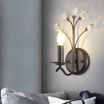 YUNYI Nou de Lux Cristal de Fier de Perete de Lumină Hotel Camera de zi de Decorare Stil European Unic Negru Noptiera LED Lampă de Perete