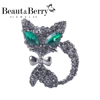 Frumusețe&Berry Spumante Pisica Ace De Brosa Cristal Verde Ochi Litte Drăguț Kitty Animale Femei Broșe Bijuterii Cadou