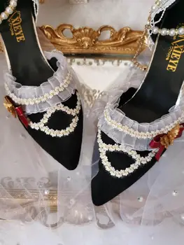 Lolita floare neagra sărbătoare palat francez de epocă stil Chinezesc tocuri inalte kawaii pantofi cosplay loli femei pantofi de printesa kawaii