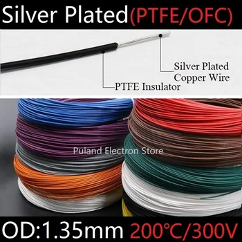 PTFE Argint Placat cu Sârmă OD 1.35 mm Izolată la Temperatură Înaltă Moale Electron Cablu Cupru OFC DIY pentru Căști Singal Linie Colorat