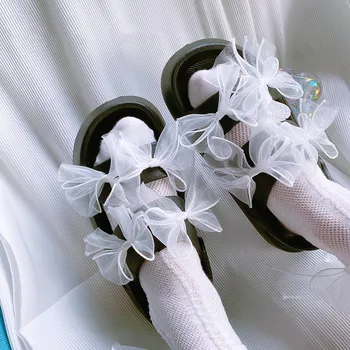 Japonia Stil de Vară pentru Femei Pantofi Sandale Papuci Dual Port Plasă de Arc Printesa Diapozitive încăltăminte într-Femme EVA Unic Plat Doamnelor Sandale