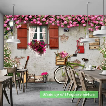 Bicicleta de Perete Floare Romantic Cafe Restaurant Tapet Panoramic de Contact gazete de Perete 3D Camera de Fundal de Decor de Perete Dimensiuni Personalizate