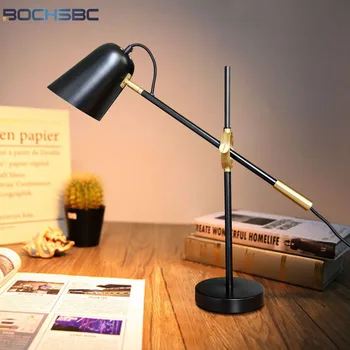 BOCHSBC Black Metal, Lampa de Masa LED Birou de Studiu Lumini pentru Home Deco Birou Brațul 24 Inch Inaltime Lămpi de Masă Dormitor Lămpi de Noptieră