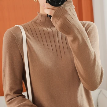 2022 toamna și iarna nou stil 100 din bumbac tricotate cu mâneci lungi de culoare solidă femeii jumătate de înaltă gât pulover pulover