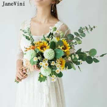 JaneVini Galben de Floarea-soarelui Artificiale Flori de Nunta Buchet de Mireasa pentru Mireasa Floare de Mână Rurale Faux Buchet De Fleur