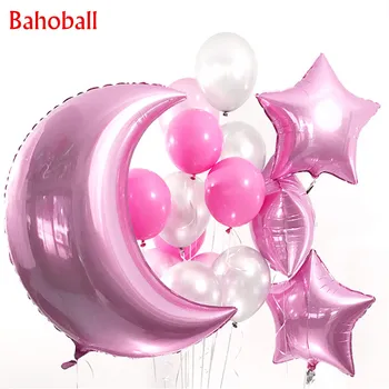 14PCS Copil de Dus Fete de 18 inch Roz Star Folie cu Heliu Baloane Happy Birthday Party Consumabile 1 Partidul Decor Balon cu Aer