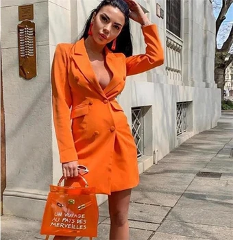 Orange Sacou Costum 2021 Birou Doamnă Mijlocul Lungime Singur Buton Casual Naveta Sacou Se Potriveste Femeilor De Afaceri Elegant Îmbrăcăminte Formală