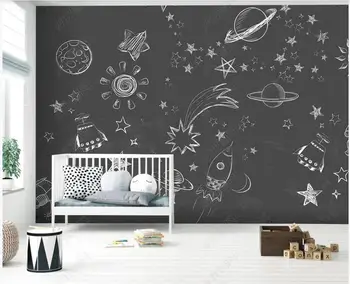Personalizat murale 3d foto tapet Desene animate trase de mână negru și alb racheta spațiu camera copiilor decor fundal pentru perete 3d
