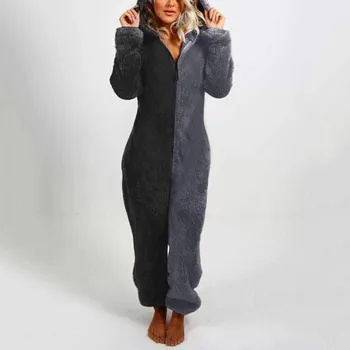 Pijamale Pufoase De Lână Salopeta Pijamale Femei-O Bucată De Lână Cu Fermoar Liber Hooded Lightweight Fleece Coral Cald Pijamale Pijama