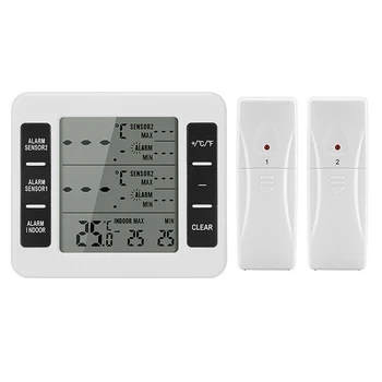 1 buc Congelator Termometru Ceas W/ 2 Senzori la Distanță LCD Display Digital Frigider Alarmă Temperatură Scăzută 2 AAA/AA Baterie