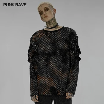 PUNK RAVE Bărbați Punk Personalizate Cravată-vopsite Liber pulover Pulover de Moda se Răcească, Strada Teuri Toamna și Iarna Casual T-shirt