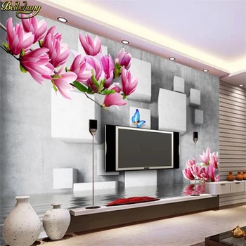 beibehang foto Personalizat tapet mural yalan parfumat 3d fluture floare magnolia reflecție TV de perete de fundal papel de parede