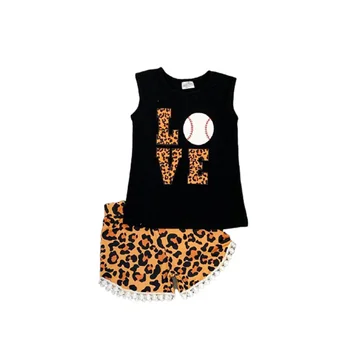 Moda Valentine copil haine fete seturi de dragoste imprimare fără mâneci top leopard pantaloni scurți drăguț haine fata copil