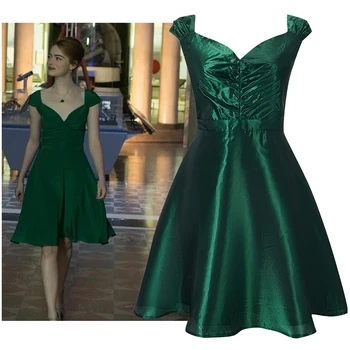 Film la la land Emma Stone Mia Cosplay Costum Verde cu Spatele gol Frumusete Femei Rochii Lungi V-neck vestido Kleid Stil de Rochie