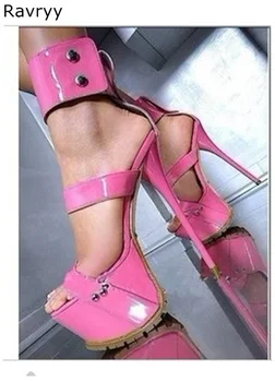Roz Femeie sandale de curea glezna Sexy Pompe de sandale cu toc de vară de moda platforma toc de sex feminin pantofi rochie petrecere tinuta