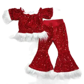 C7-23 Haine De Fete Rosie Cu Maneci Lungi Pantaloni Lungi Ziua De Crăciun, Îmbrăcăminte Pentru Copii Lapte De Mătase