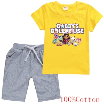 Minunat Gabbys casă de Păpuși, Seturi de Haine pentru Copii cu mânecă Scurtă Pisici tricou +pantaloni Scurți Set de 2 piese Fete pentru Copii Haine pentru Copii Treninguri