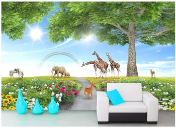 Foto personalizat tapet 3d Copac lumea animală pentru copii cameră cu tv cerb perete de fundal 3d picturi murale tapet pentru perete 3 d