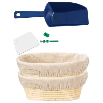 1 Buc Zahar Alimente Cereale Spice De Gheață Din Plastic Scoop & 1 Set De Panificație Pâine Coș,Racleta Aluat/Cutter & Brotform Pânză De Linie