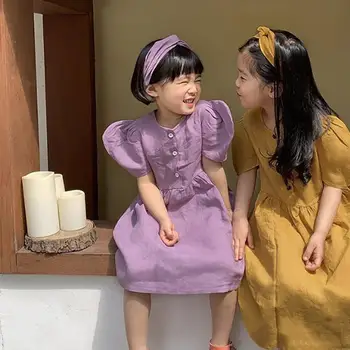 Vara Maneca Scurta Epocă Simplu Fete Dress Copii Scurtă Puff Maneca Rochie de Printesa cadou bentita Copii, Korea, Japonia Design