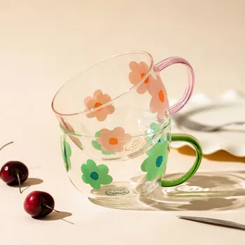 500ml Model Floare micul Dejun fulgi de Ovăz Cupa Japonez Sticlă de Lapte Cana cu Lingura de Bucatarie Acasă se Ocupe de Cafea Ceasca de Mare Capacitate