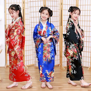 Copiii Kimono Traditional Japonez Stil Păun Yukata Rochie pentru Fete Copilul de Cosplay, Japonia Haori Costum din Asia Haine de Halloween