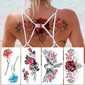 Rose Dantela Pe Spate Autocolante Tatuaj Temporar Rezistent La Apa De Design De Bijuterii Sens Tatuaje False Atașat La Corp Tatuaje Henna